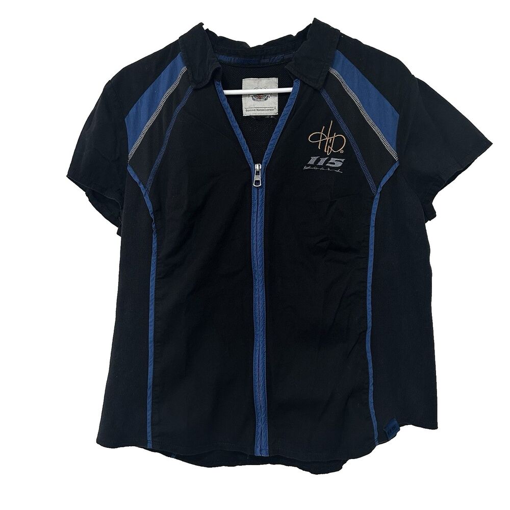 Harley Davidson Women’s Blue Black Motorcycle Zipper Shirt Size XL/XXL